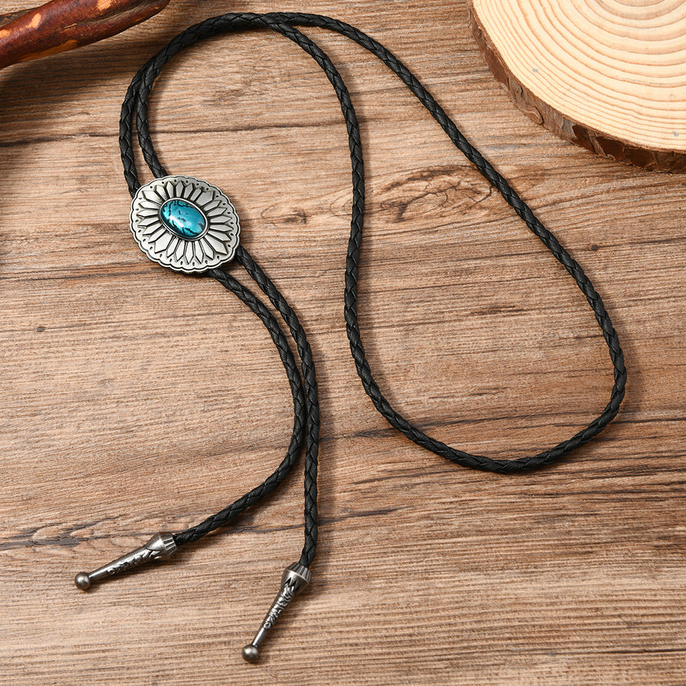 Wholesale Polo tie vintage sweater chain petal oil necklace bolo tie leather long necklace